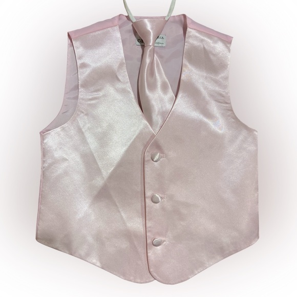 Boys Solid Pink Silky Vest and Tie set boys 4 - Picture 1 of 4